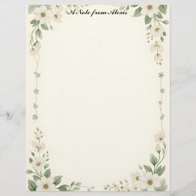 Papel Timbrado Quadro de Flores Branco e Azul (Frente)