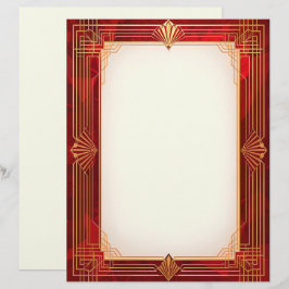 Papel Timbrado Quadro Dourado de Deco de Arte no Fundo Vermelho