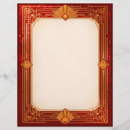 Papel Timbrado Quadro Dourado do ventilador em vermelho