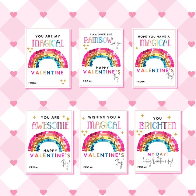 Papel Timbrado Rainbow Valentine's Day Kids Classroom cards (Rainbow valentine's day classroom cards)
