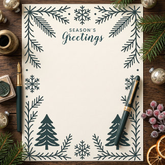 Papel Timbrado Ramo de Pinheiro Escandinavo Natal Floresta de Inv