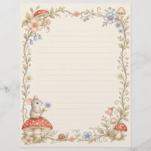 Papel Timbrado Rato Caprichoso, Cogumelos E Caracol