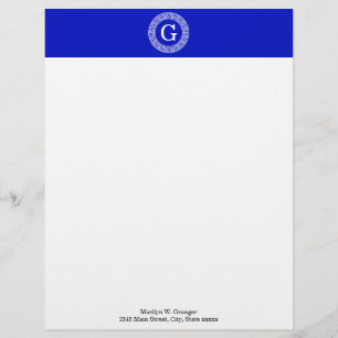 Papel Timbrado Real Azul Wt Chave Grega Rnd Frame Monograma Inici