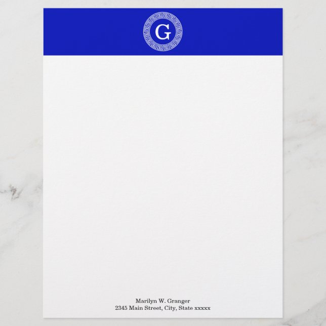 Papel Timbrado Real Azul Wt Chave Grega Rnd Frame Monograma Inici (Frente)