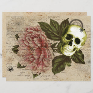 Papel Timbrado Red Peony Steampunk Skull Ephemera