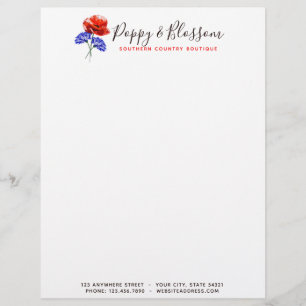 Papel Timbrado Red Poppy & Cornflower Watercolor Boutique