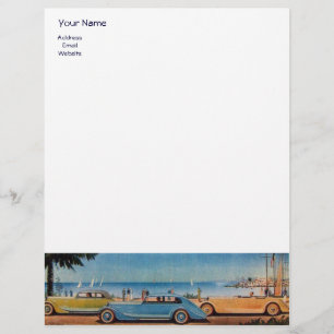 Papel Timbrado RETRO CARROS - reparo automático automóvel, azul a
