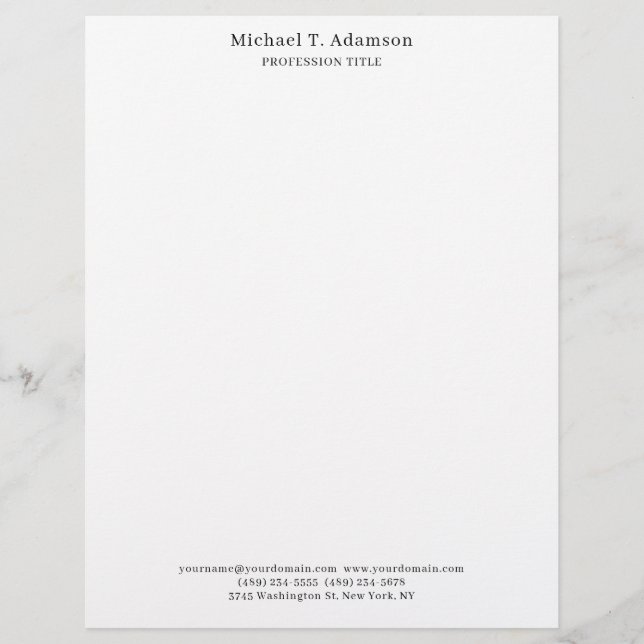 Papel Timbrado Retro Style Elegant Plain Simple White (Frente)