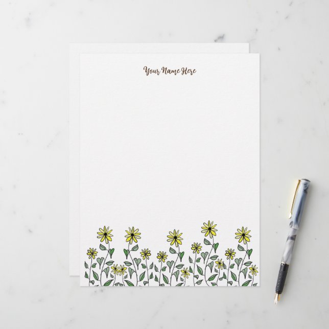 Papel Timbrado Retro Wildflower Doodle Personalized Cute Floral (Frente/Verso In Situ)