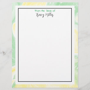 Papel Timbrado Rico de mármore verde e amarelo personalizado