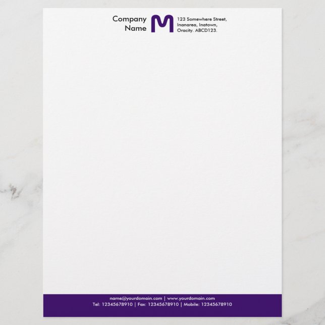 Papel Timbrado Rodapé de cor monograma - Roxo escuro (Frente)