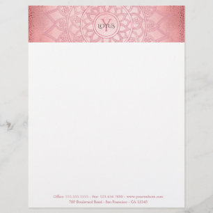 Papel Timbrado Rosa Dourado Elegante Lotus Mandala Yoga