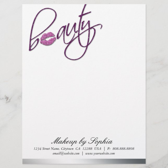 Papel Timbrado Rosa roxo dos lábios da faísca do cabeçalho da (Frente)