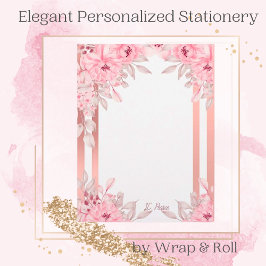 Papel Timbrado Rosas de repolho Borda Rosa Metálica Personalizada