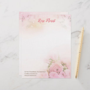 Papel Timbrado Rosas Rosa Florista Letterhead