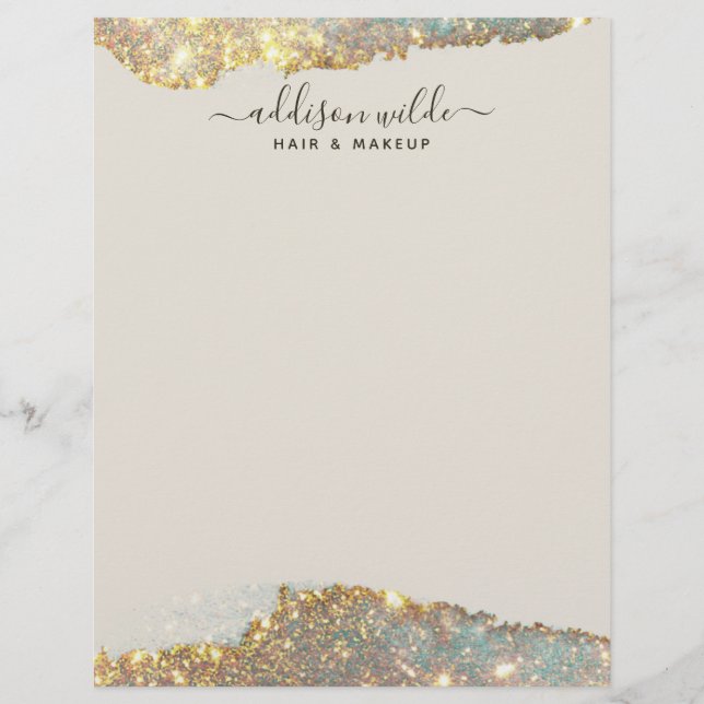 Papel Timbrado Roteiro de Assinatura Holográfico Glam Moderno Bri (Frente)
