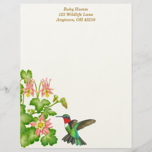 Papel Timbrado Ruby Throated Hummingbird em Columbines