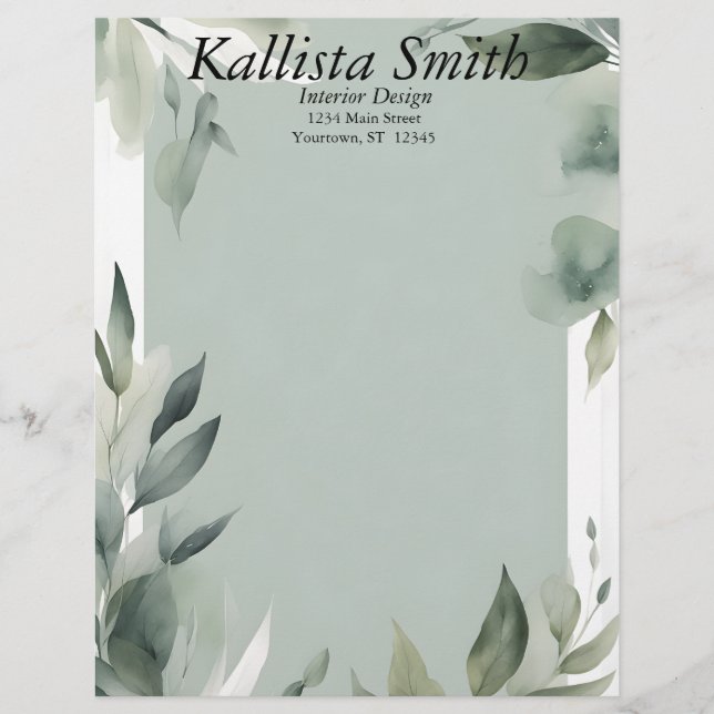 Papel Timbrado Sage Green e White Leaves (Frente)