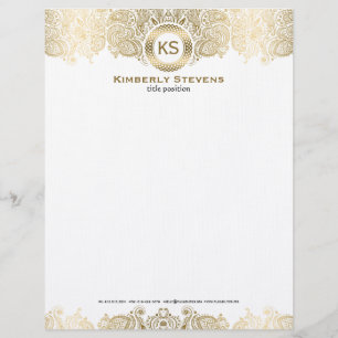 Papel Timbrado Sala Floral Dourada E Branca Elegante 2