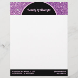 Papel Timbrado Salão de Beleza Estilo Roxo com Brilho Rosa e Pret