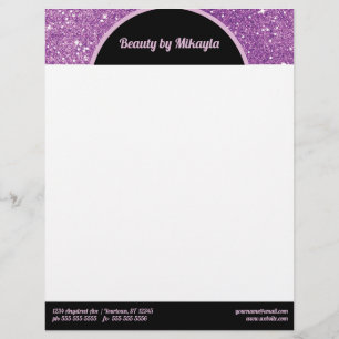 Papel Timbrado Salão de Beleza Estilo Roxo com Brilho Rosa e Pret
