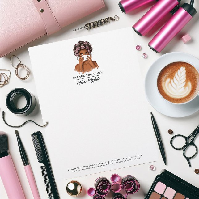 Papel Timbrado Salão de Cabelo Americano Elegante (Elegant African American Hair Salon Letterhead)