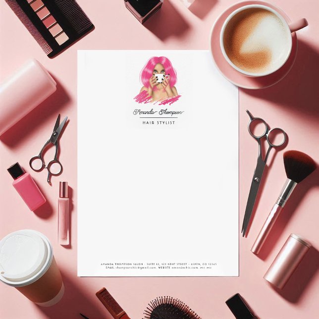 Papel Timbrado Salão de Cabelos Rosa Chic (Chic Pink Hair Salon Letterhead)