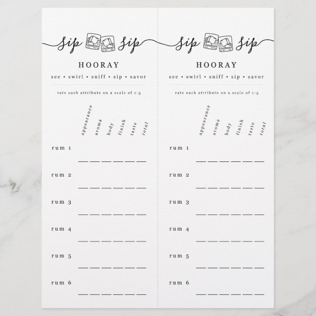 Papel Timbrado Scorecard de Classificação de Provando Rum (Frente)