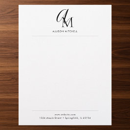 Papel Timbrado Script Monogram Minimalist Letterhead