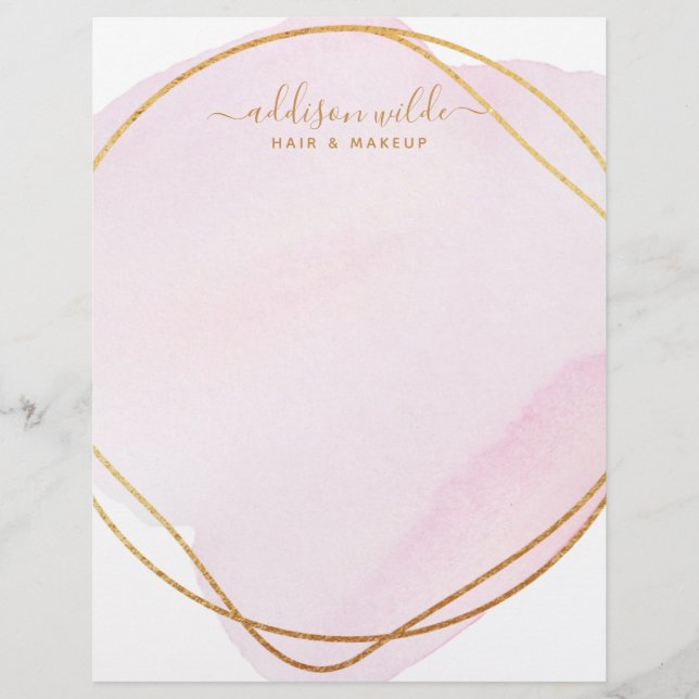 Papel Timbrado Script Rosa Bege Aquarela Dourado Círculo Negócios (Frente)