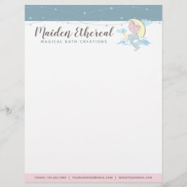 Papel Timbrado Sereia Lua & Estrelas Místicas Rosa Cabelo Sereia 