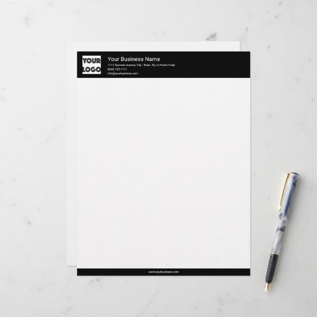 Papel Timbrado Seu Logotipo Personalizado Negócios Preto (Frente/Verso In Situ)