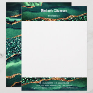 Papel Timbrado Seu nome é Letterhead Agate Glitter Verde Dourado