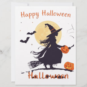 Papel Timbrado Silhueta Assustadora de Bruxa de Halloween com Jac
