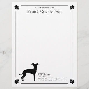 Papel Timbrado Silhueta de Galgo Italiano com Patas e Texto