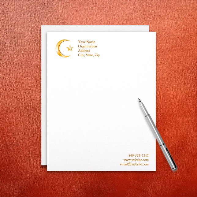 Papel Timbrado Símbolo Islâmico (Islam Symbol Letterhead.
Crescent moon and star, symbol of Islam. Customize with your text. )