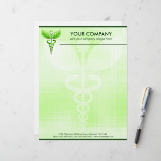 Papel Timbrado Símbolo médico do Alternativo Caduceus Verde