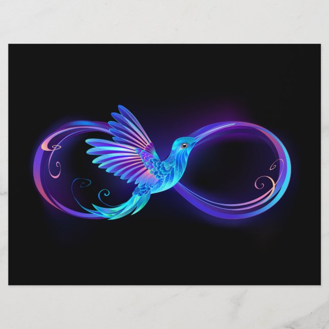 Papel Timbrado Símbolo Neon Infinity com Hummingbird brilhante (Frente)