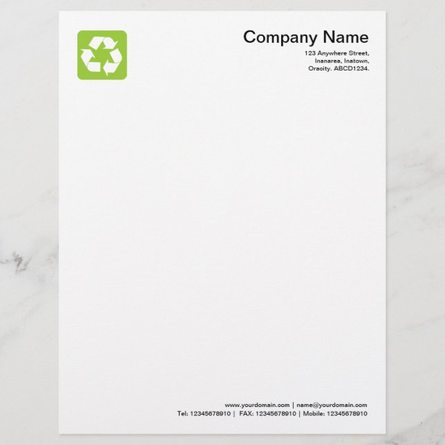 Papel Timbrado Símbolo reciclagem - Verde marciano (Frente)