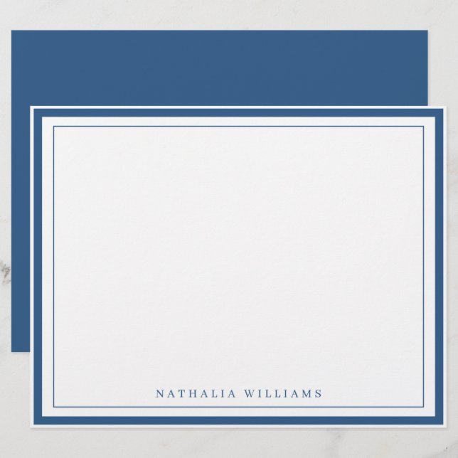 Papel Timbrado Simple Basic Navy Blue Border Stationery (Frente/Verso)