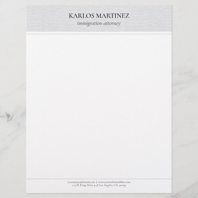 Papel Timbrado Simple Light Gray Linen Black Typography (Frente)