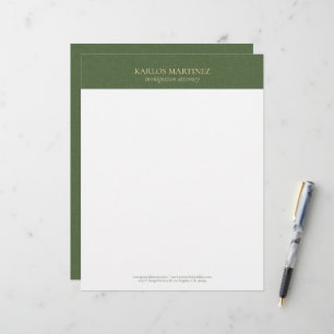 Papel Timbrado Simples Linho Verde Floresta Tipografia Dourada