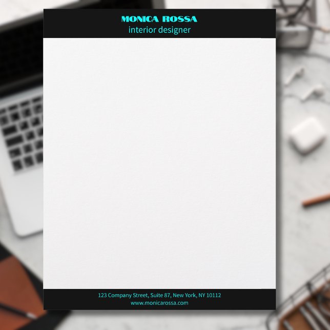 Papel Timbrado Simples profissional - Neon Blue Letterhead (Criador carregado)