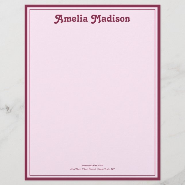 Papel Timbrado Simples Rosa Retro (Frente)