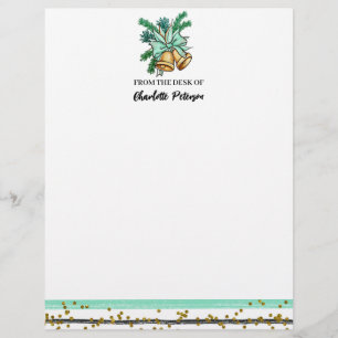 Papel Timbrado Sino de Natal em Aquarela e Folhas de Pinheiro