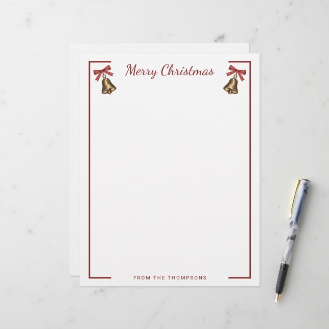 Papel Timbrado Sinos de Natal em Aquarela Com Texto Personalizado (Frente/Verso In Situ)