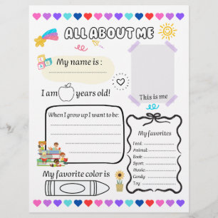 Papel Timbrado Sobre Mim, Questionário do Primeiro Dia da Escola