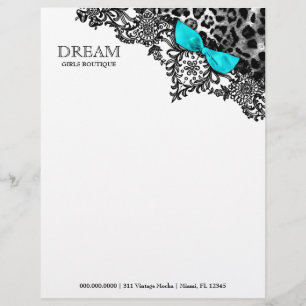 Papel Timbrado Sonho 311 no leopardo & no Aqua do laço