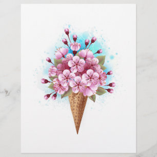 Papel Timbrado Sorvete Waffle Rosa Sakura Cone