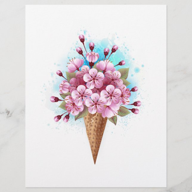 Papel Timbrado Sorvete Waffle Rosa Sakura Cone (Frente)